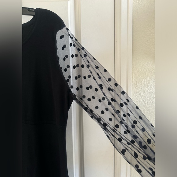 NWT Birch NY Black Polka Dot Long Sleeve Fit and Flare Dress Size Large - Picture 3 of 7
